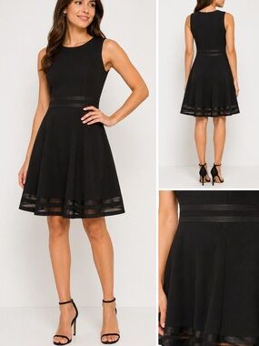 Calvin Klein Dress Classic Black Fit and Flare with illusion hem women’s size 10